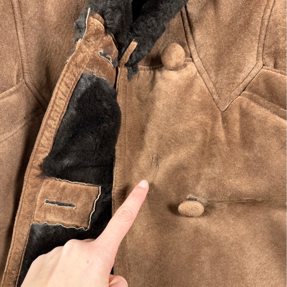Vintage Brown Genuine Leather Fur Lined Coat Women’s S Fur Shawl Collar Jacket - Picture 6 of 11